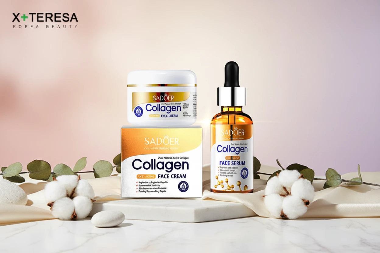 Coffret Soin Visage Collagène - Crème Blanchissante Anti-Âge Raffermissant Sérum Facial Hydratant Acide Hyaluronique