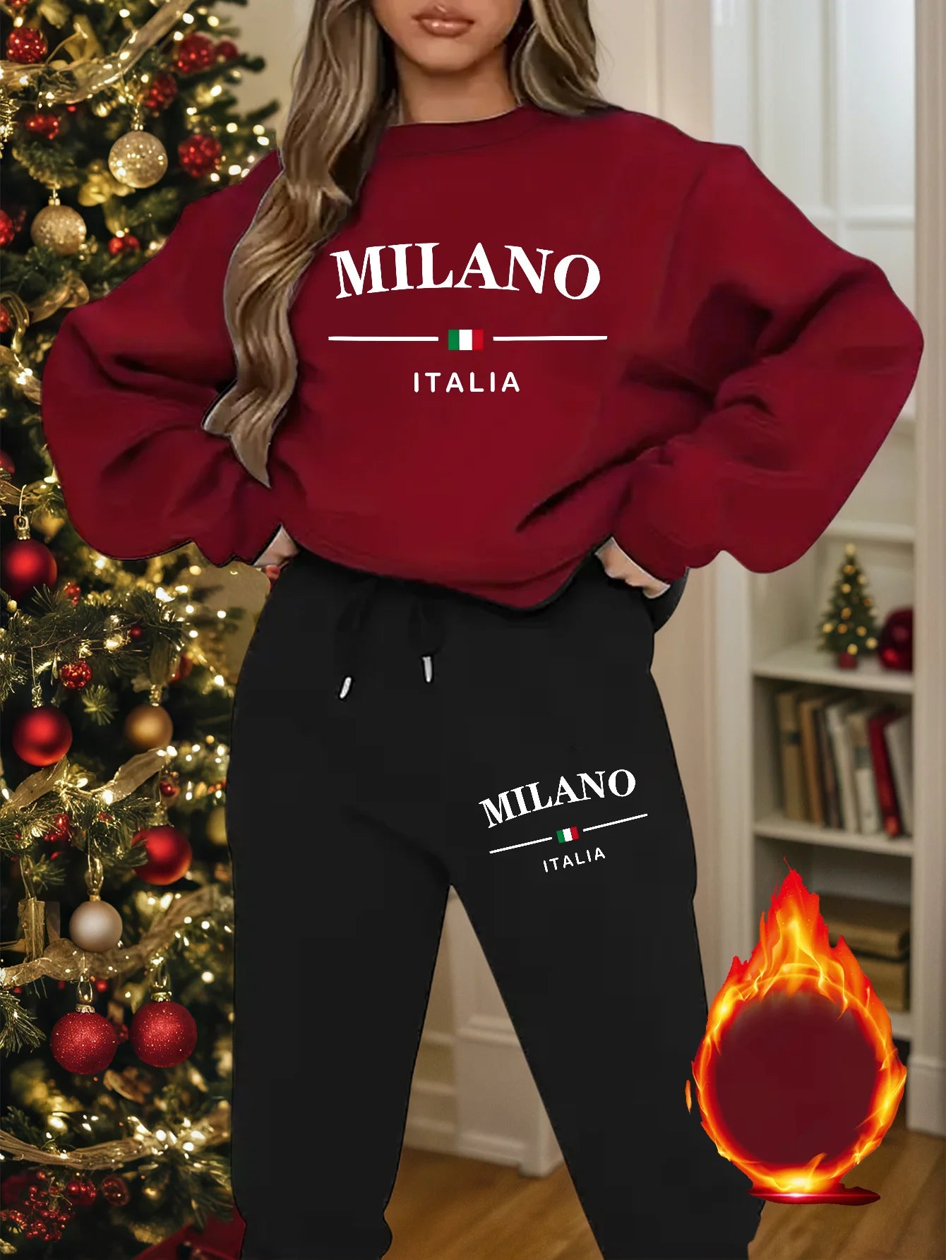 Ensemble Jogging Femme Milano Italia - Sweat à Capuche Peluche + Pantalon Sport, Automne Hiver Chaud Confortable
