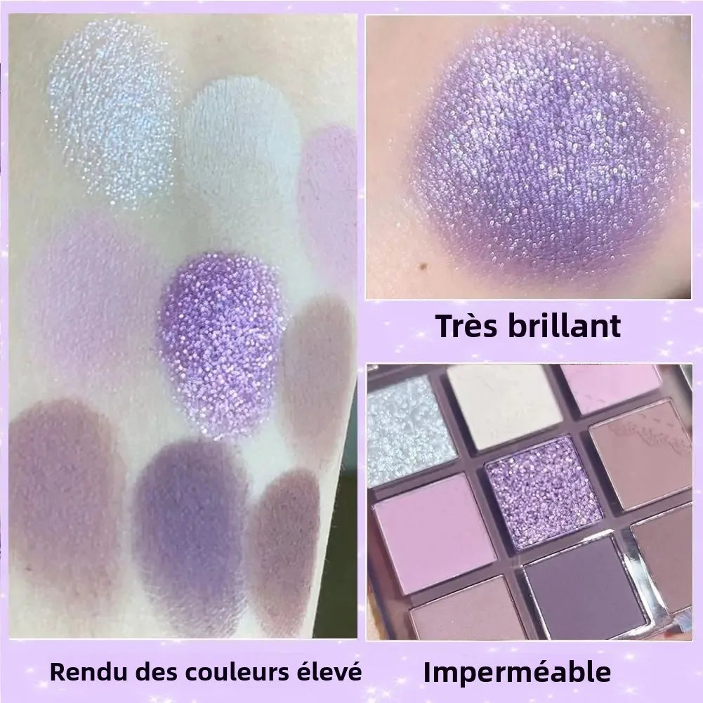 Palette Fard à Paupières Violet 9 Couleurs Haute Pigmentation Mat Shimmer Violet Marron Argent Neutrals Longue Tenue Smoky