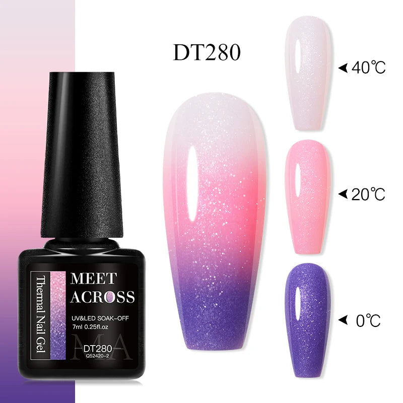 Vernis Gel Base Caoutchouc MEET ACROSS 7ml - Thermochrome Paillettes Gradient UV Manucure Longue Tenue