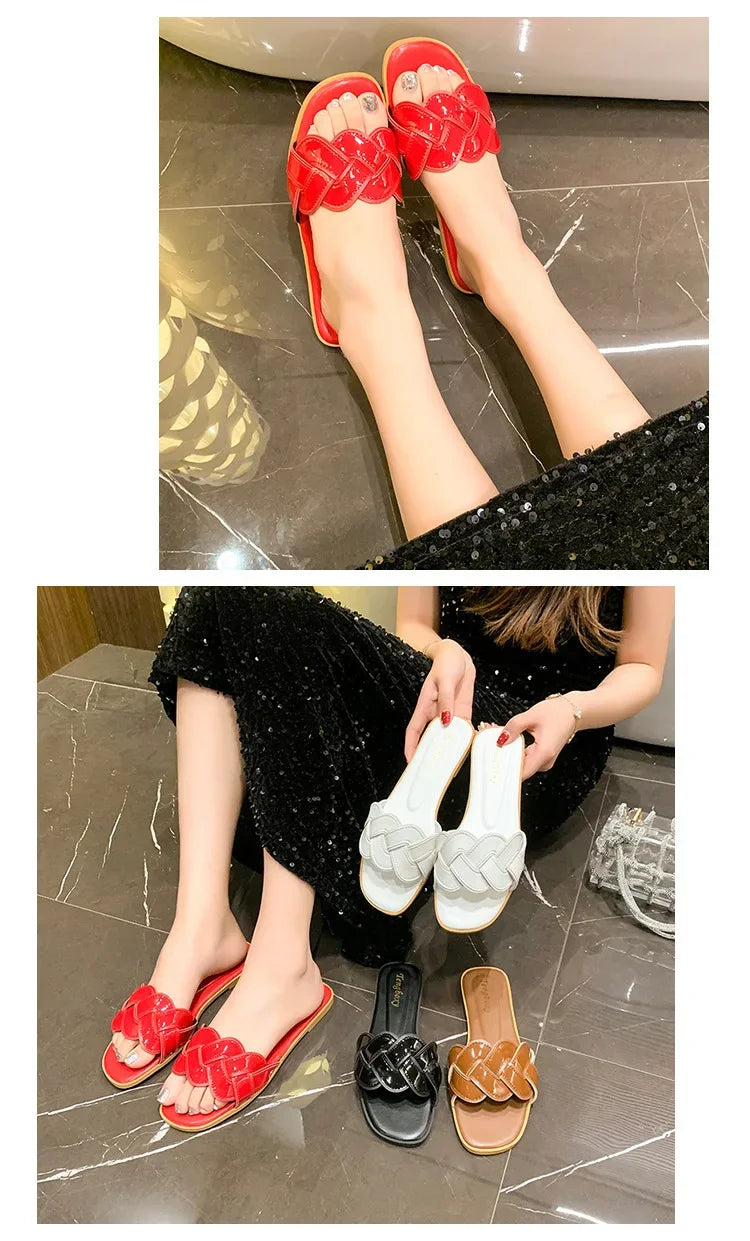 Mules Femme Bout Carré Été - Sandales Plates Large Casual Outdoor