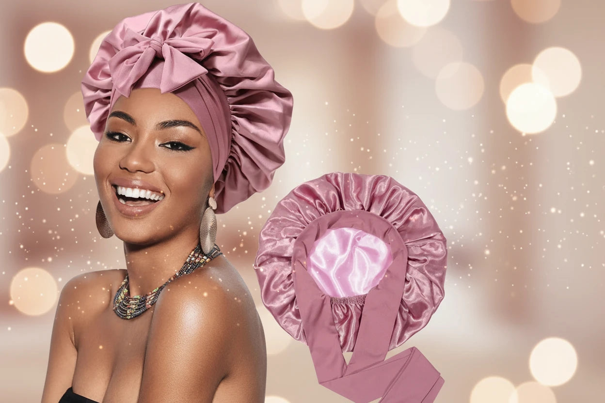 Bonnet Satin Double Couche Femme - Bandeau Large Élastique Soyeux Nuit Protection Cheveux Douche Wrap Bordures