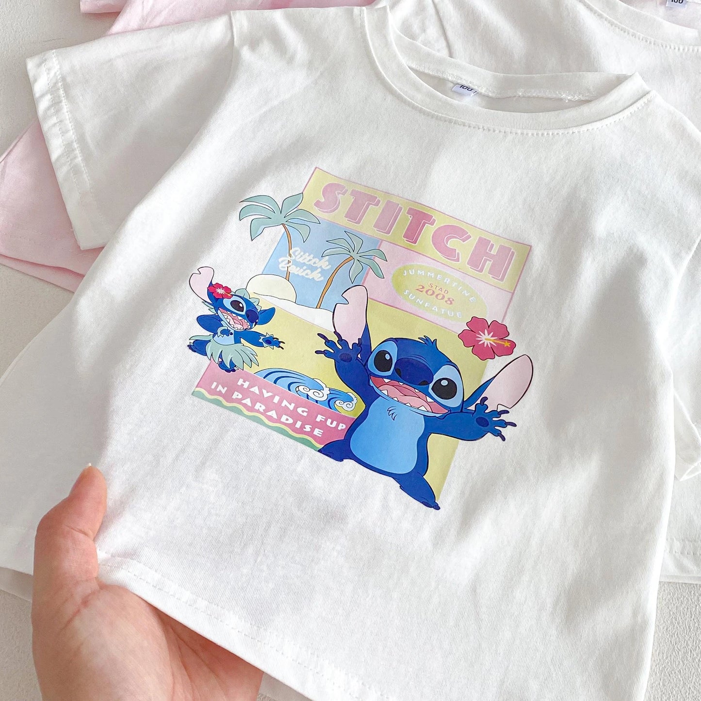 T-Shirt Enfant Stitch - Tee-Shirt Manches Courtes Fille Garçon Disney Été 1-7 Ans