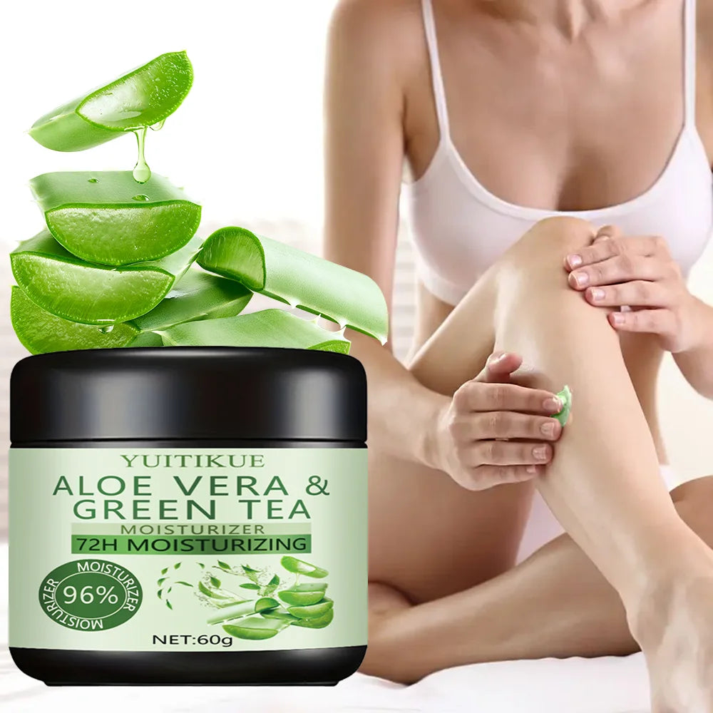 Crème Hydratante Aloe Vera Thé Vert - Nourrit Profondément Peau Sèche Rugueuse Soin Quotidien Mains Pieds