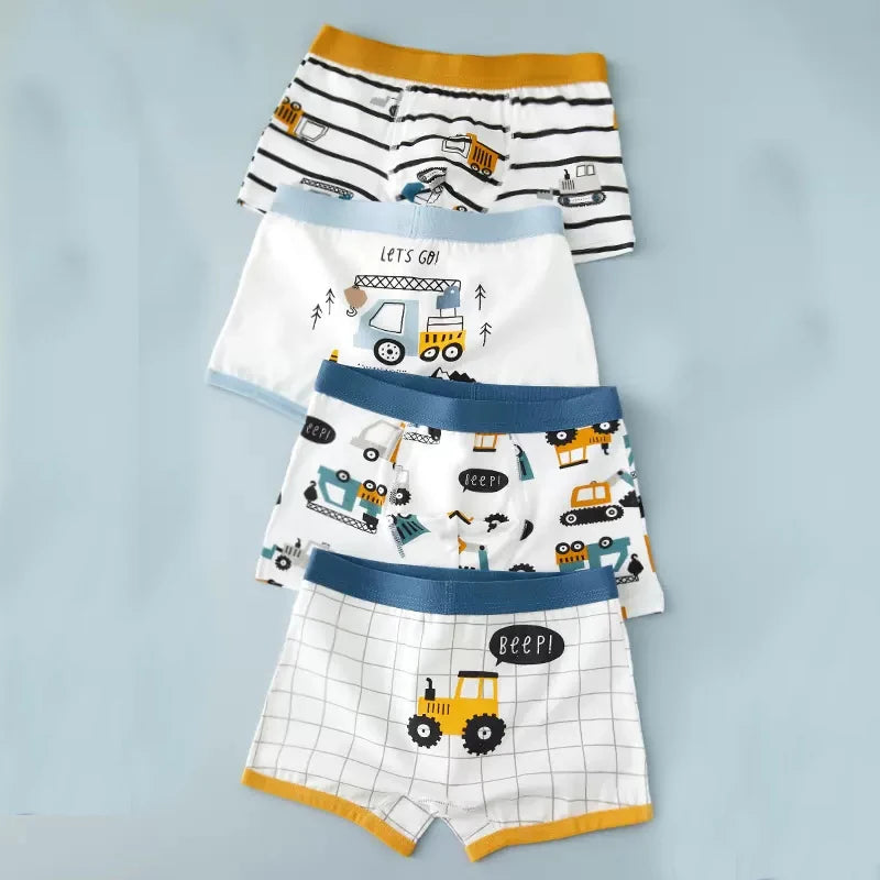 Lot 4 Boxers Garçon Dinosaure - Sous-Vêtements Coton Doux Respirants 2-14 Ans