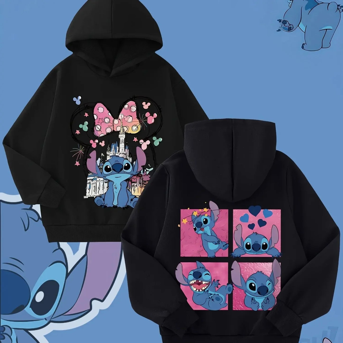 Sweatshirt Stitch et Lilo Enfant - Pull Imprimé Cœur Rouge Automne-Hiver