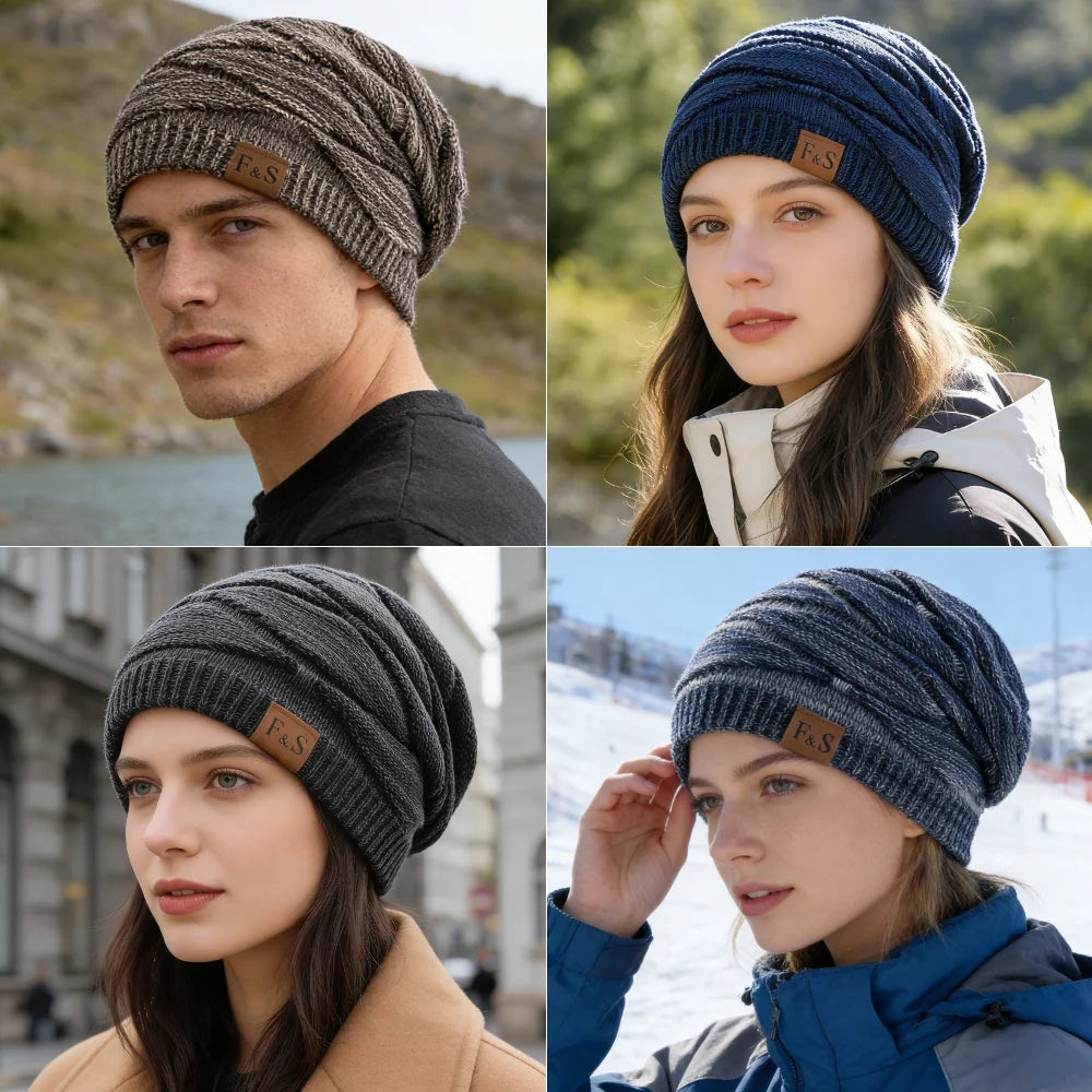 Bonnet Hiver Mixte Slouchy Doublé Polaire - Tricot Chaud Casual Unisexe