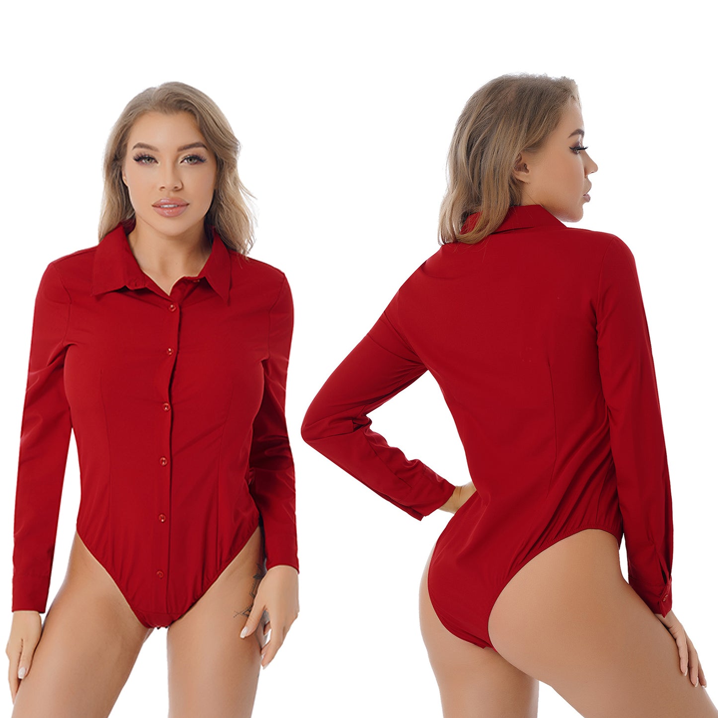 Chemise Body Femme Bureau Blanc - Manches Longues Slim Fit Uniforme Travail