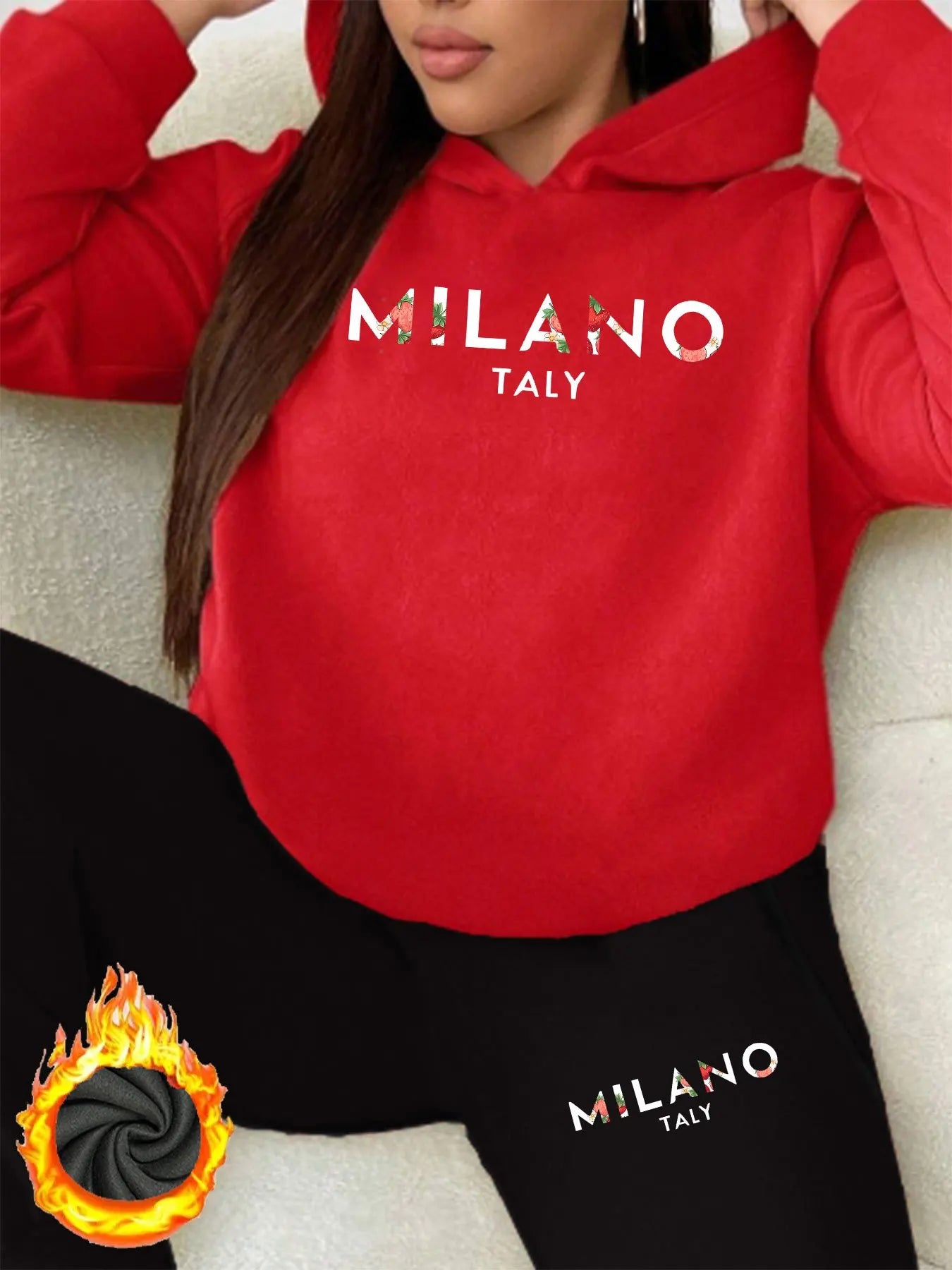 Ensemble Jogging Femme Milano Italia - Sweat à Capuche Peluche + Pantalon Sport, Automne Hiver Chaud Confortable
