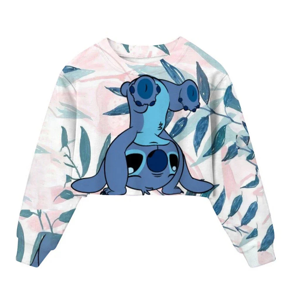 Sweat Court Enfant Stitch - Pull Manches Longues Fille Kawaii Disney Printemps Automne