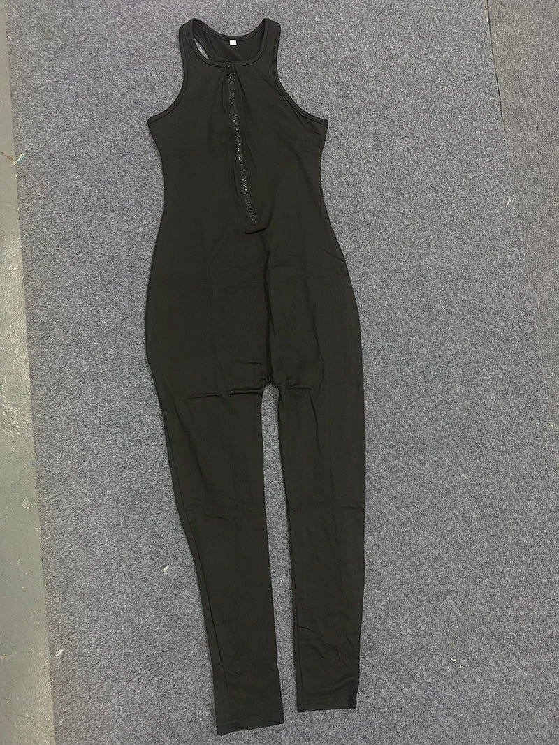 Combinaison Femme Slim Zippée Sans Manches - Jumpsuit Sport Yoga Casual Été