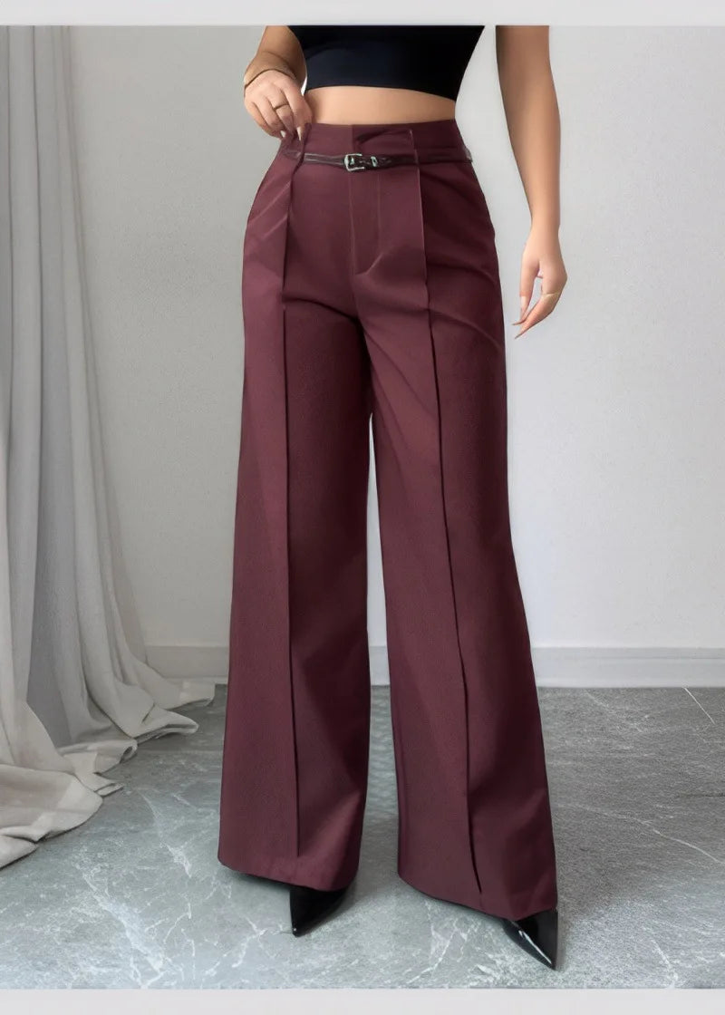 Pantalon Taille Haute Large Femme - Jambes Larges Ceinture Poches Bureau Été
