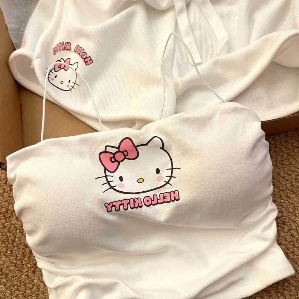 Pyjama Hello Kitty Sanrio Femme - Ensemble Débardeur Short Plage Été Kawaii
