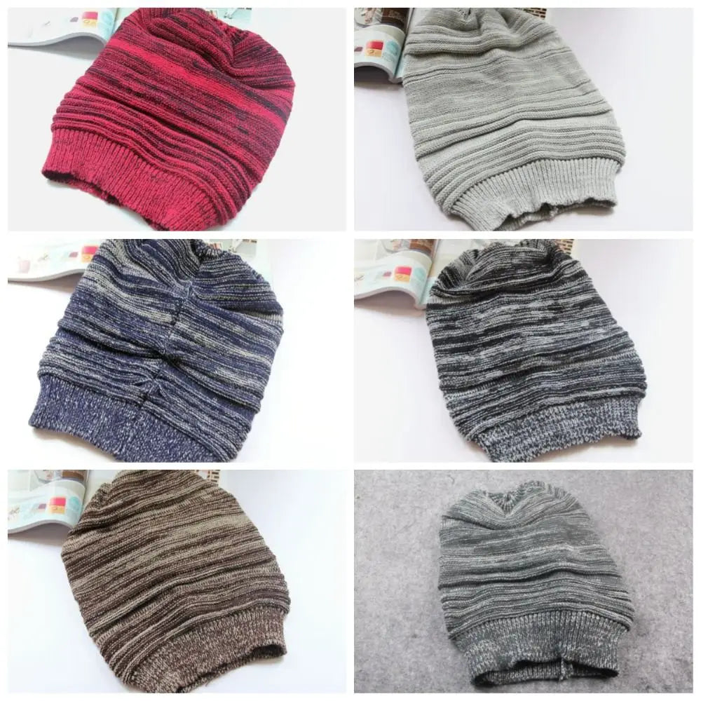 Bonnet Hiver Tricot Rayé Plissé - Laine Chaud Casual Mixte Outdoor