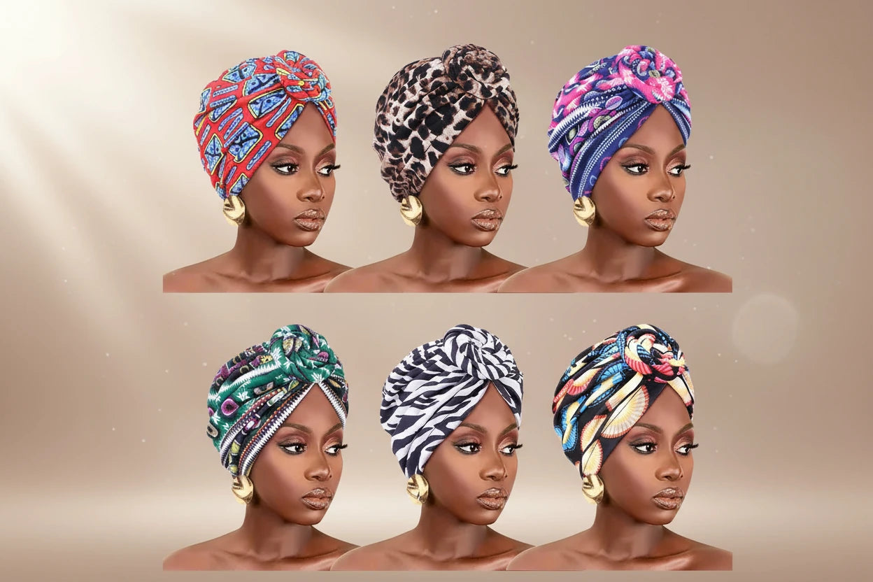 Turban Africain Plissé Motif Floral - Élégant & Confortable