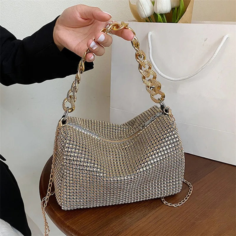 Sac Tote Femme Diamants Brillants - Pochette Bandoulière Soirée Chic Élégant