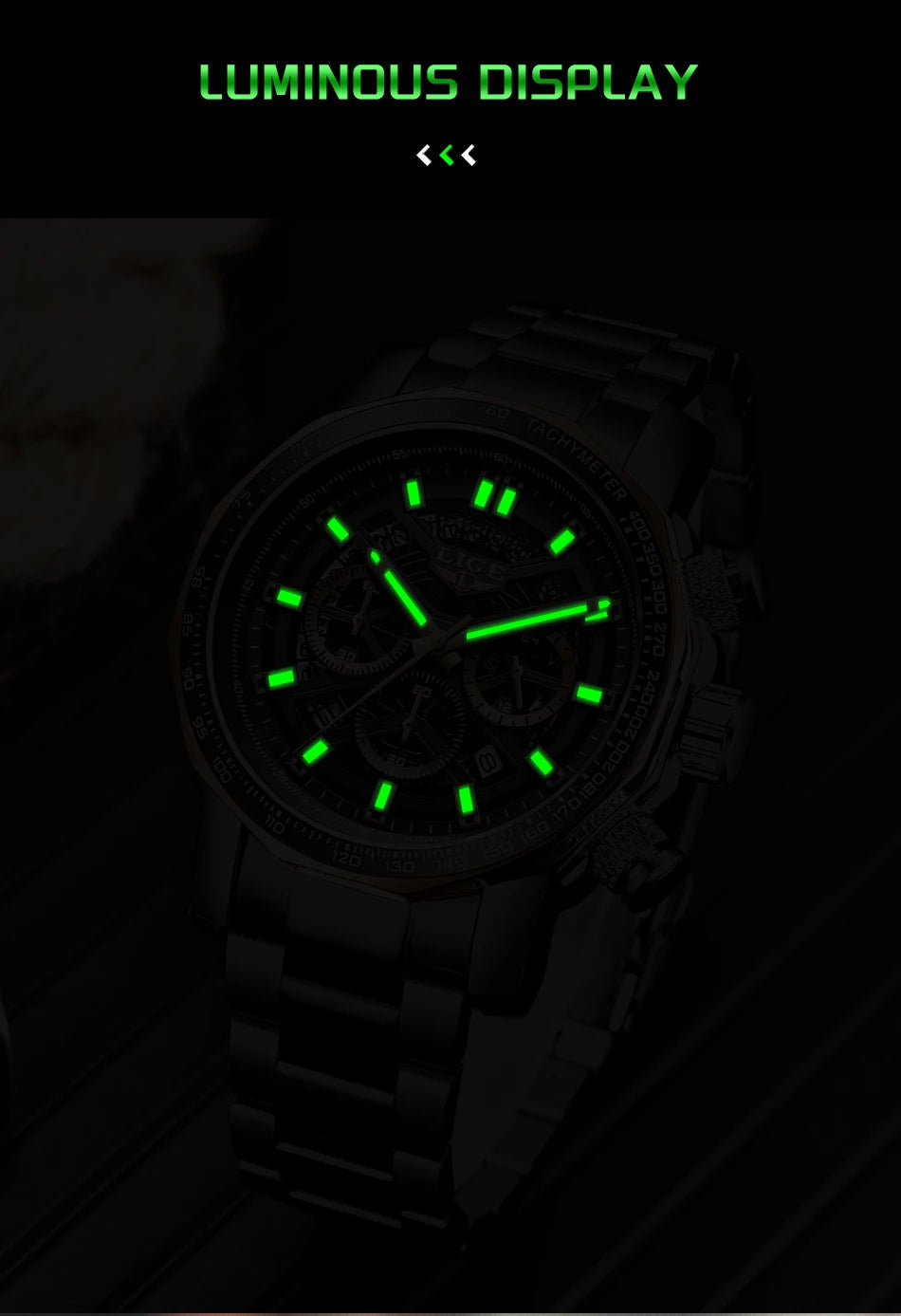 Montre Sport Homme LIGE Chronographe - Acier Inoxydable Waterproof Luxury