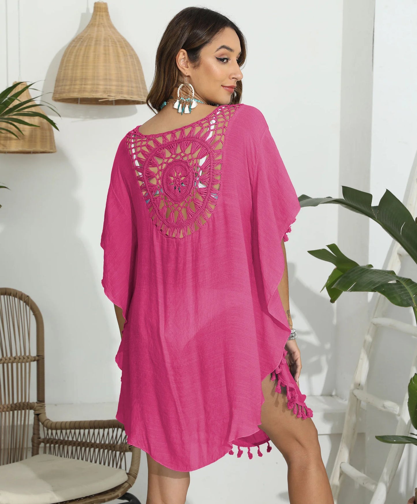 Robe de Plage Crochet Femme - Bikini Cover Up Monochrome Sexy