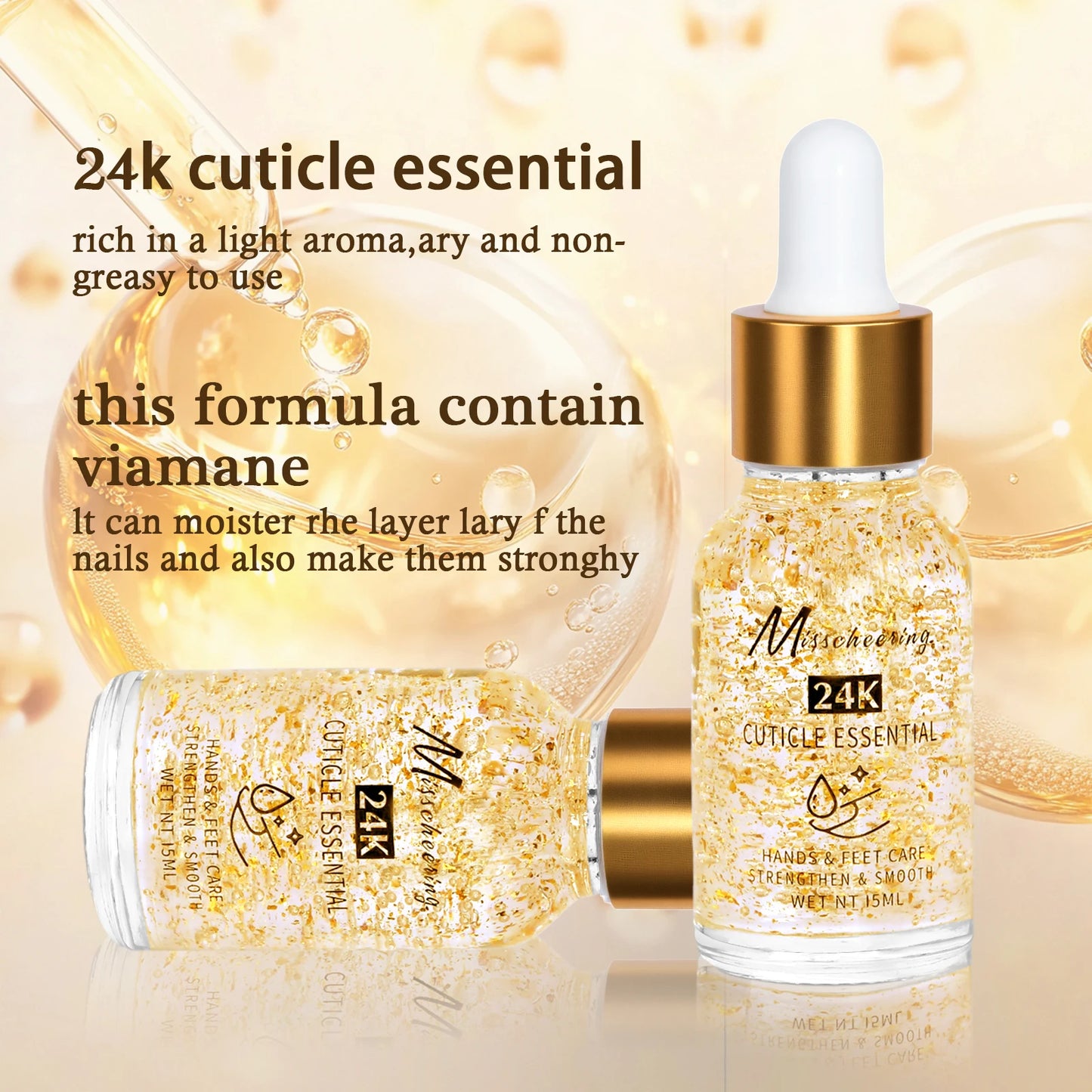 Huile Nutritionnelle pour Ongles 24k Feuille d'Or 15ml - Soin Cuticules Réparateur Nourrissant