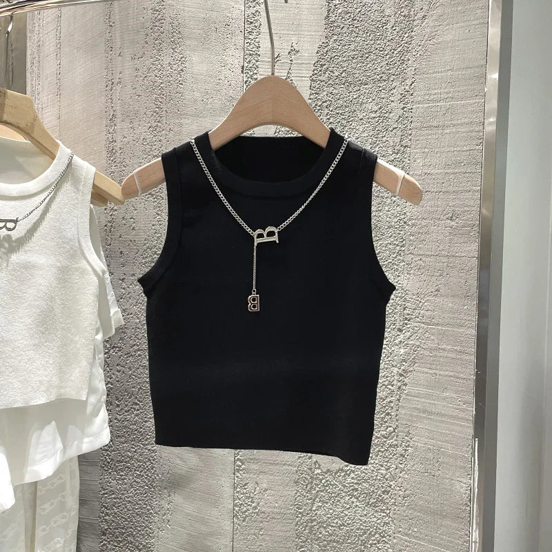 Débardeur Femme Rayé Sans Manches - Top Court Tricot Été Tempérament Élégant