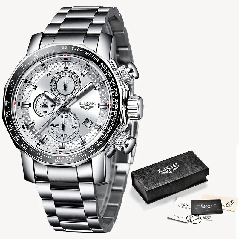 Montre Sport Homme LIGE Chronographe Or Noir - Acier Waterproof Luxury