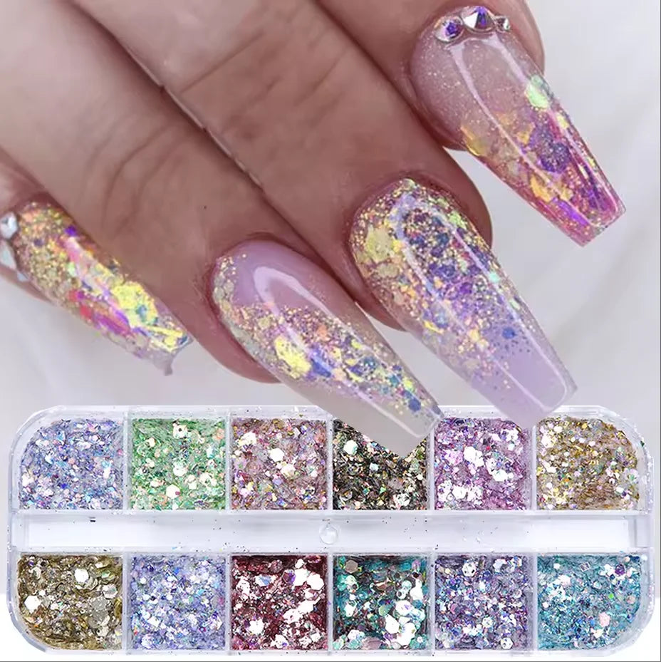 Paillettes Ongles Hexagone Miroir Irisé Mixte Sequins Holographique Flocons Poudre Nail Art Gel Polish Manucure Accessoires