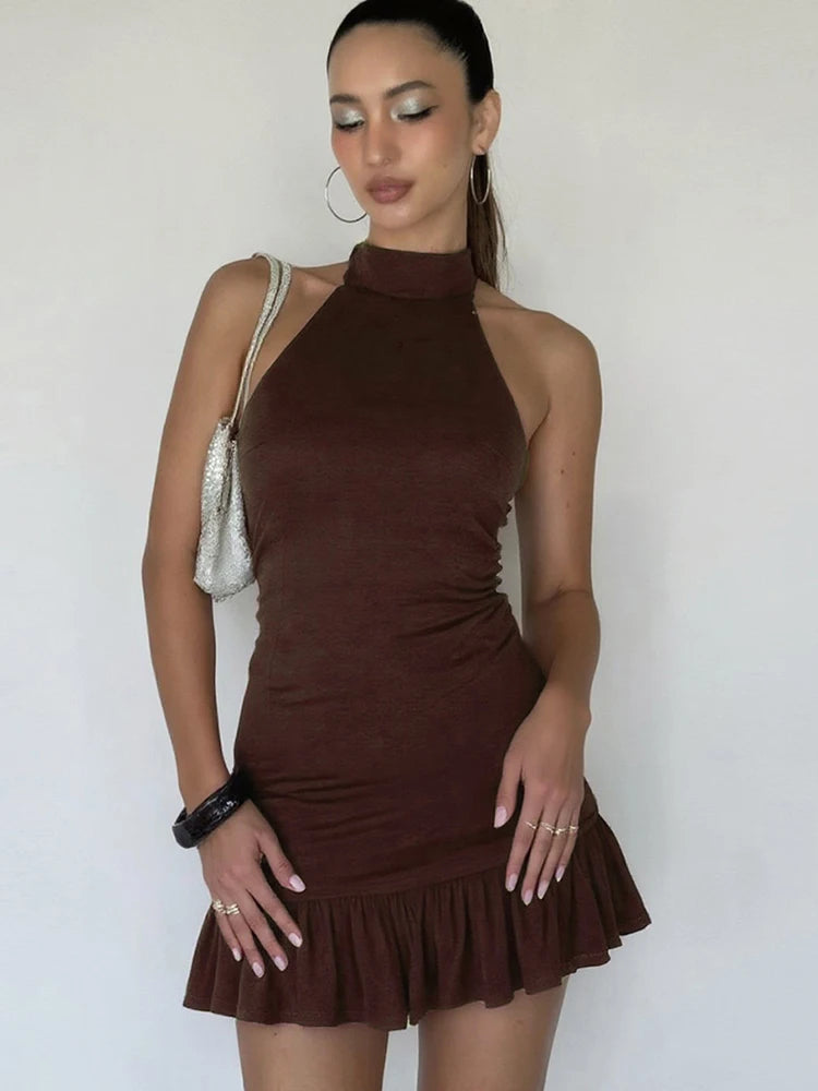 Robe Mini Dos Nu Femme - Robe Moulante Sexy Volants Sans Manches Soirée