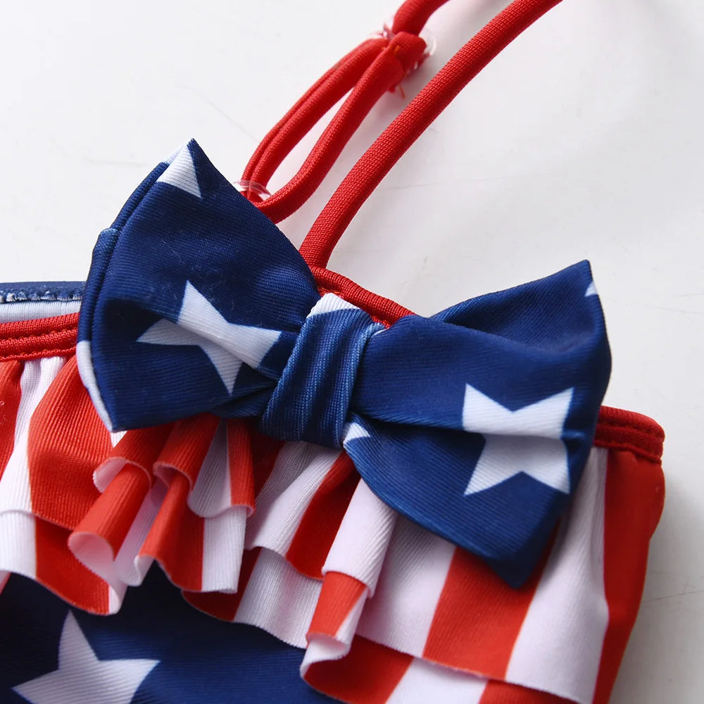 Bikini Fille 2 Pièces Drapeau Américain - Étoiles et Rayures Été