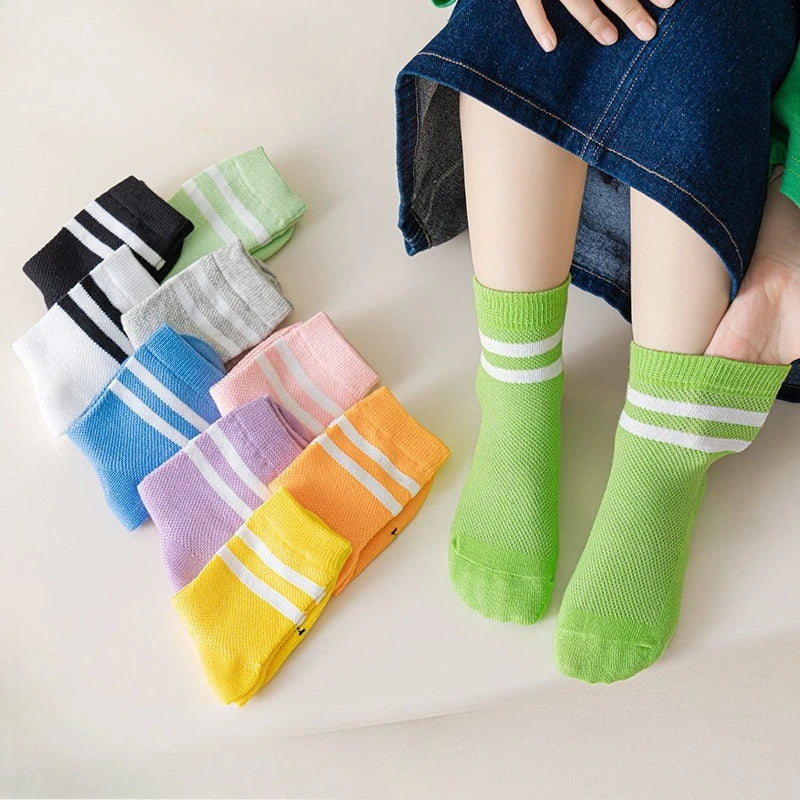 Lot Chaussettes Blanches Enfant - Socquettes Coton Mesh Respirantes Mi-Mollet Été Sport