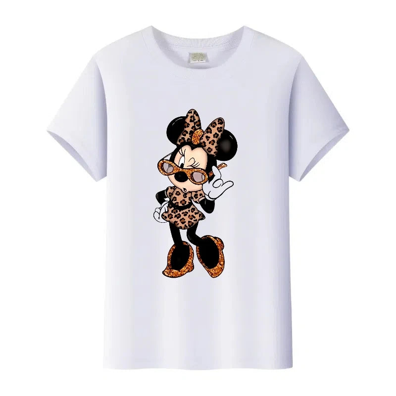 T-Shirt Disney Minnie Femme Enfant - Cartoon Kawaii Blanc Oversize - Mode Casual