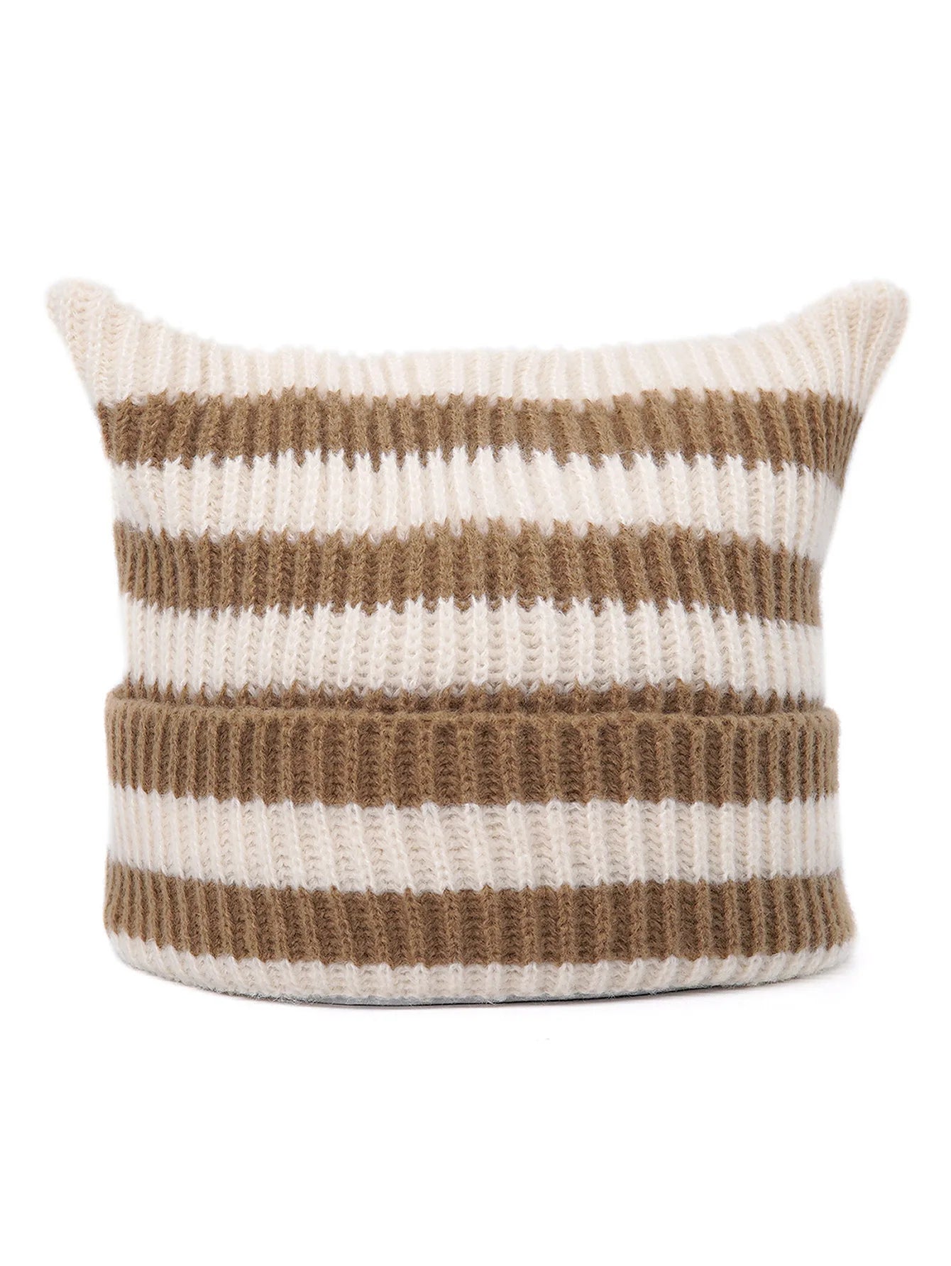 Bonnet Oreilles Chat Étoiles Rayures YK2 - Bonnet Hiver Femme Fille Petit Diable Tricoté Party