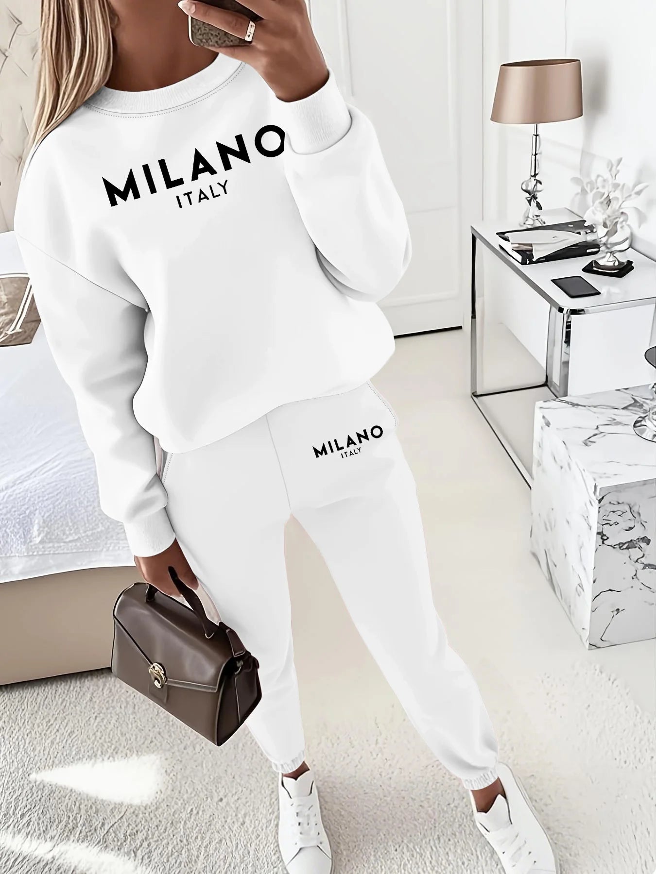 Ensemble Jogging Femme Milano Italia - Sweat à Capuche Peluche + Pantalon Sport, Automne Hiver Chaud Confortable
