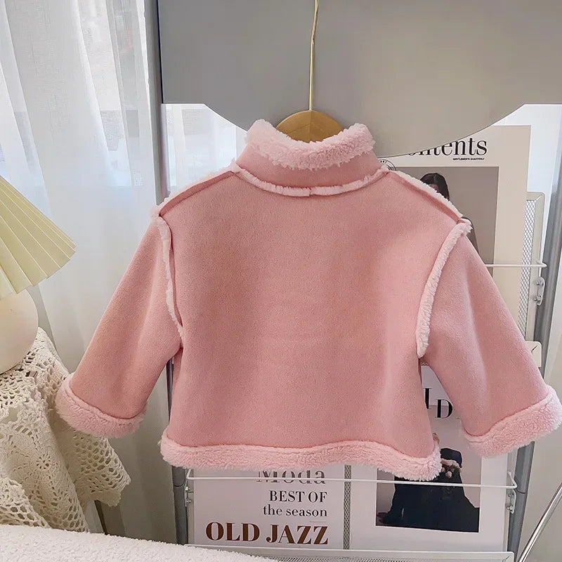 Manteau Fille Hiver - Veste Peluche Chaude Col Revers