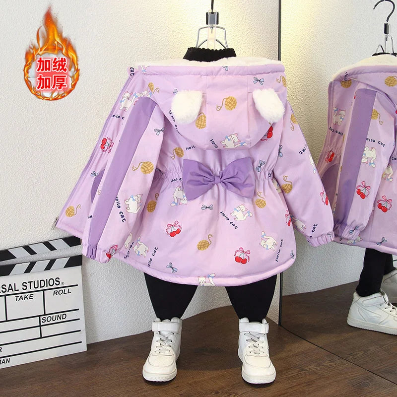 Veste Fille Hiver Doublure Polaire - Capuche Cartoon Rembourrée Chaude