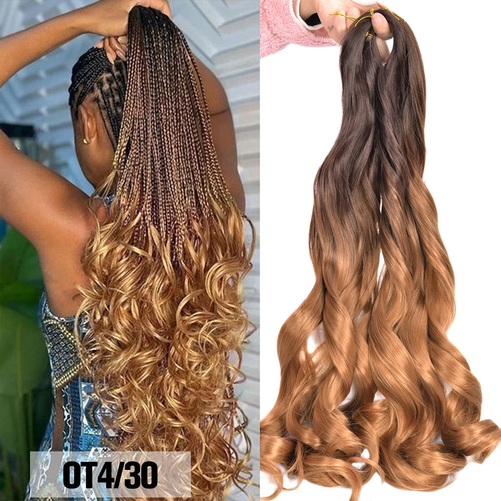 Extension Tresses French Curls Pré-Étirées - Mèches Synthétiques Loose Wave Spiral Curl Haute Température Ombré