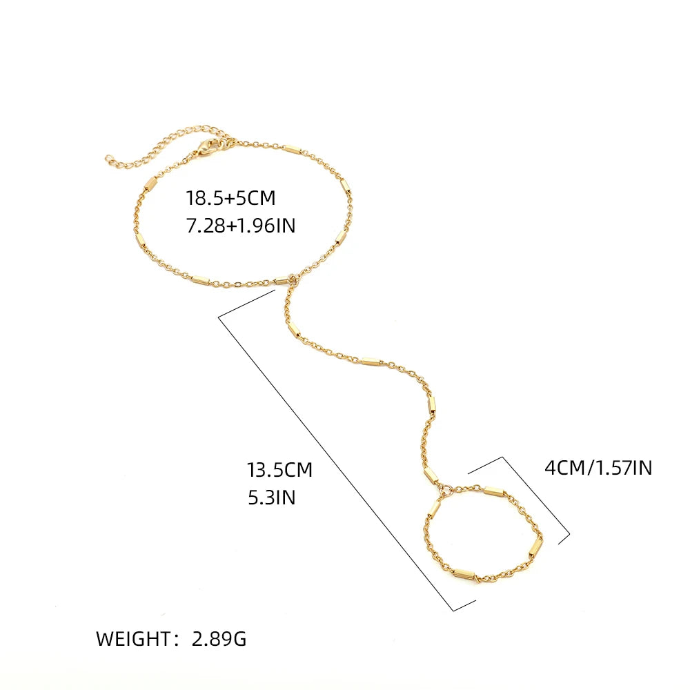 Bracelet Bague Chaîne Doré Femme - Bijou Main Connecté Créatif Tendance Cadeau