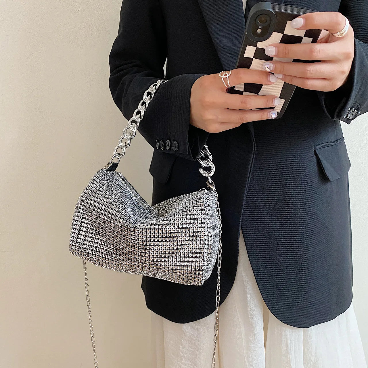 Sac Tote Femme Diamants Brillants - Pochette Bandoulière Soirée Chic Élégant