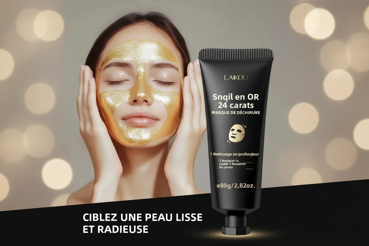 Masque Peel-Off Or 24K Femme - Hydratant Illuminateur Contrôle Sébum Réducteur Rugosité Tous Types de Peau