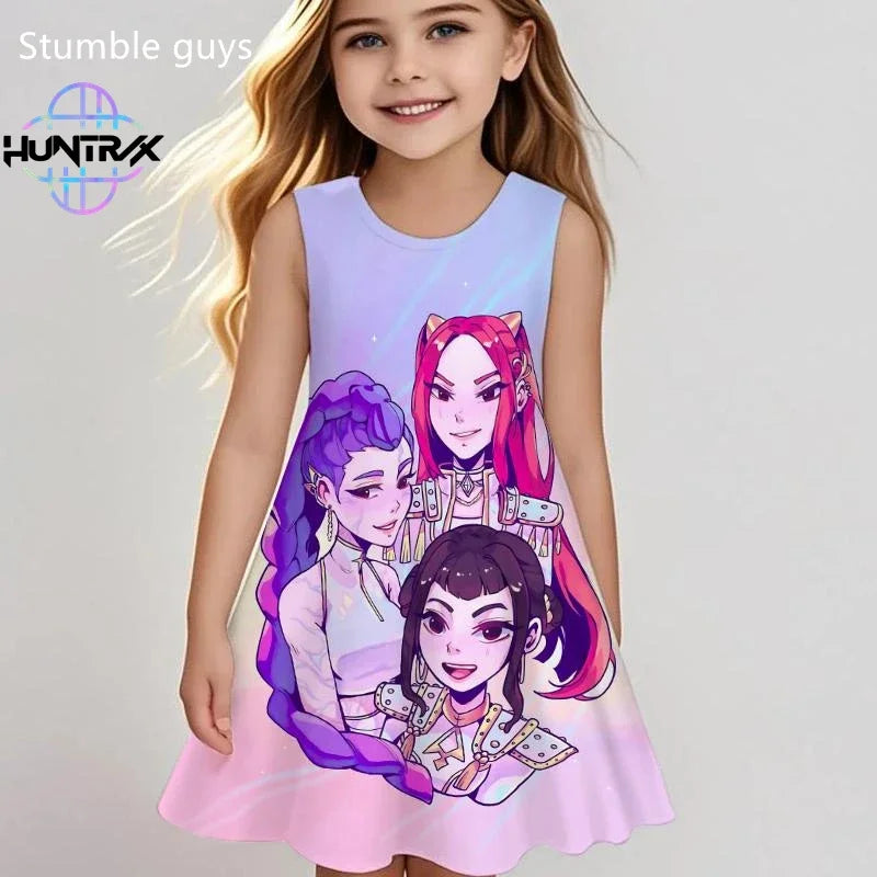Robe Enfant Demon Slayer - Robe d'Été Fille Anime Kimetsu no Yaiba Casual Plage