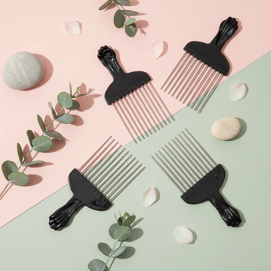 Peigne Afro Métal Noir Pick - Coiffure Cheveux Bouclés Crépus Styling Professionnel Salon Maison