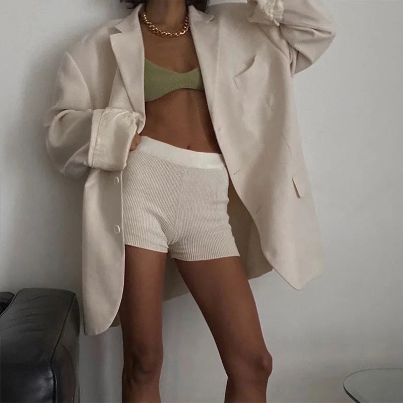 Short Tricot Coton Taille Haute Femme - Yoga Casual