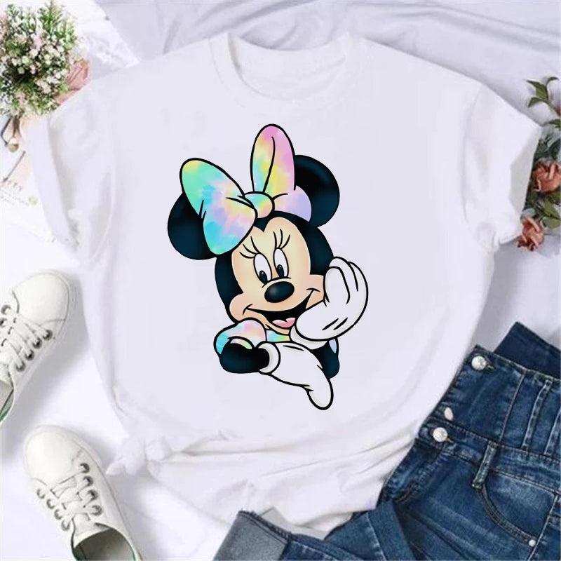 T-Shirt Disney Minnie Femme Enfant - Cartoon Kawaii Blanc Oversize - Mode Casual