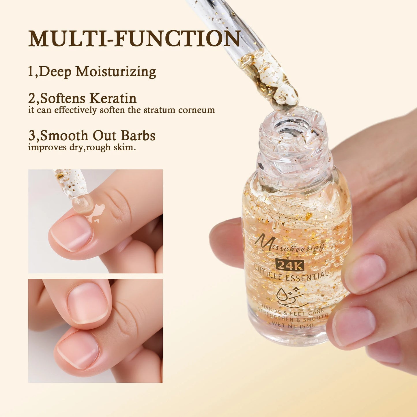 Huile Nutritionnelle pour Ongles 24k Feuille d'Or 15ml - Soin Cuticules Réparateur Nourrissant