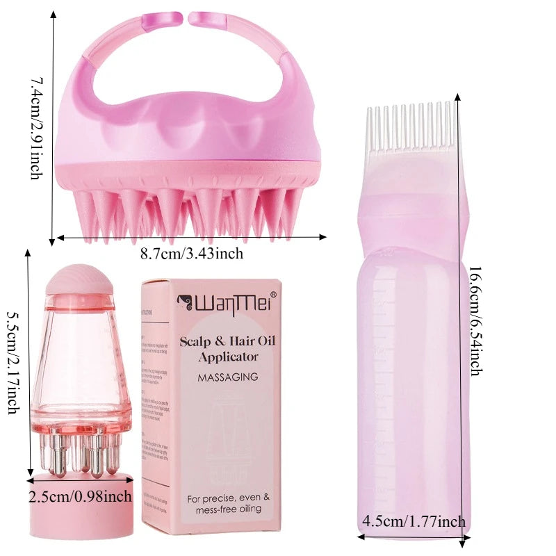 Set Soin Cuir Chevelu Professionnel 2/3 Pièces - Brosse Massage et Applicateur Huile | Croissance Cheveux