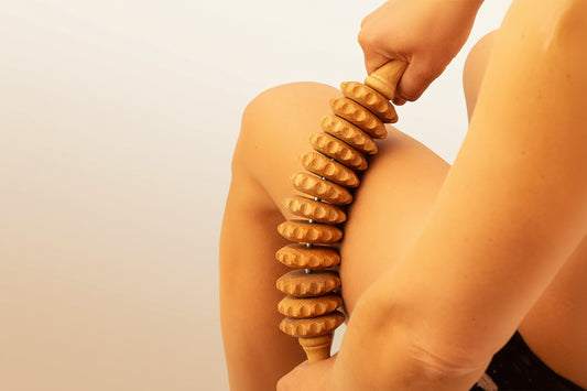 Rouleau Massage Bois Naturel Courbé - Taille Cuisses Anti-Cellulite Multifonction Tension Musculaire Drainage Lymphatique