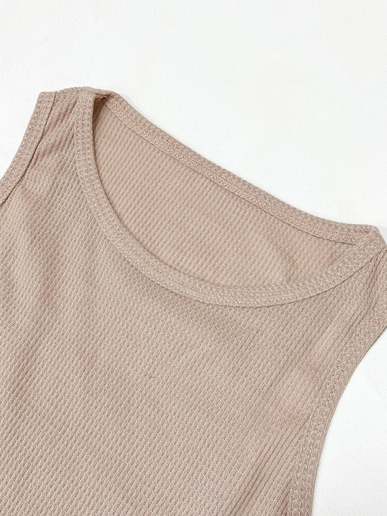 Ensemble Short Texturé Gaufré Femme - Crop Tank Top + Short Cordon 2 Pièces