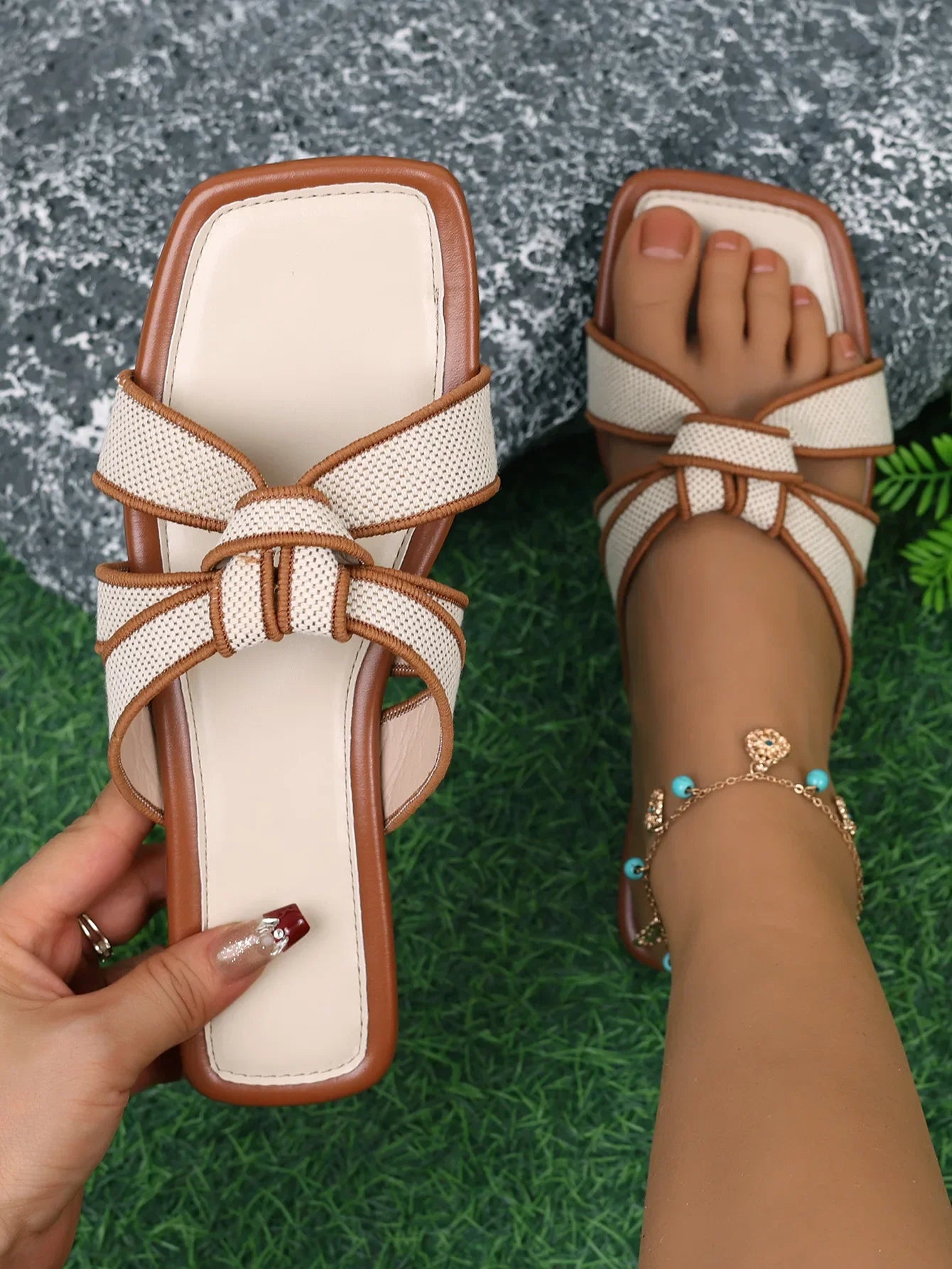 Sandales Femme Plates Été - Semi-Pantoufles Élégantes Semelle Caoutchouc