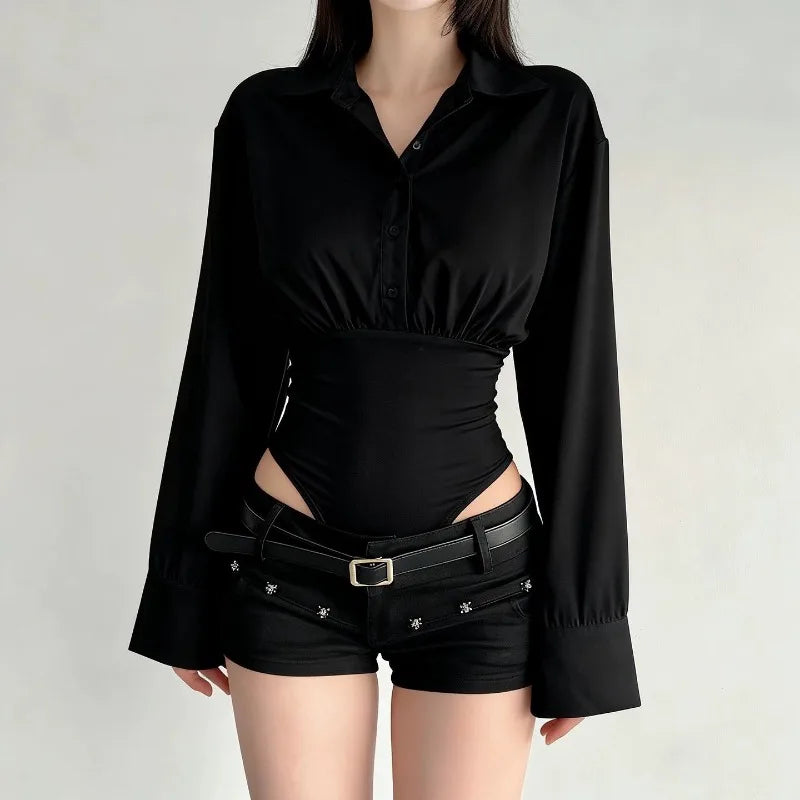 Chemise Body Femme Manches Longues Tendance - Top 3D Slim Fit Polyvalent Été