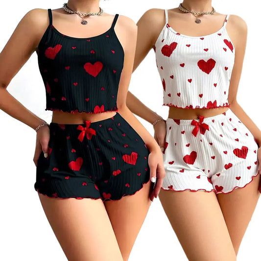 Ensemble Pyjama Débardeur Bretelles Spaghetti + Short - Imprimé Homewear Lingerie Sexy Femme