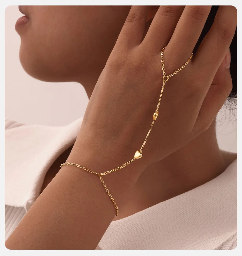 Bracelet Bague Chaîne Acier Inoxydable Femme - Bijou Main Perles Vnox Tendance Cadeau